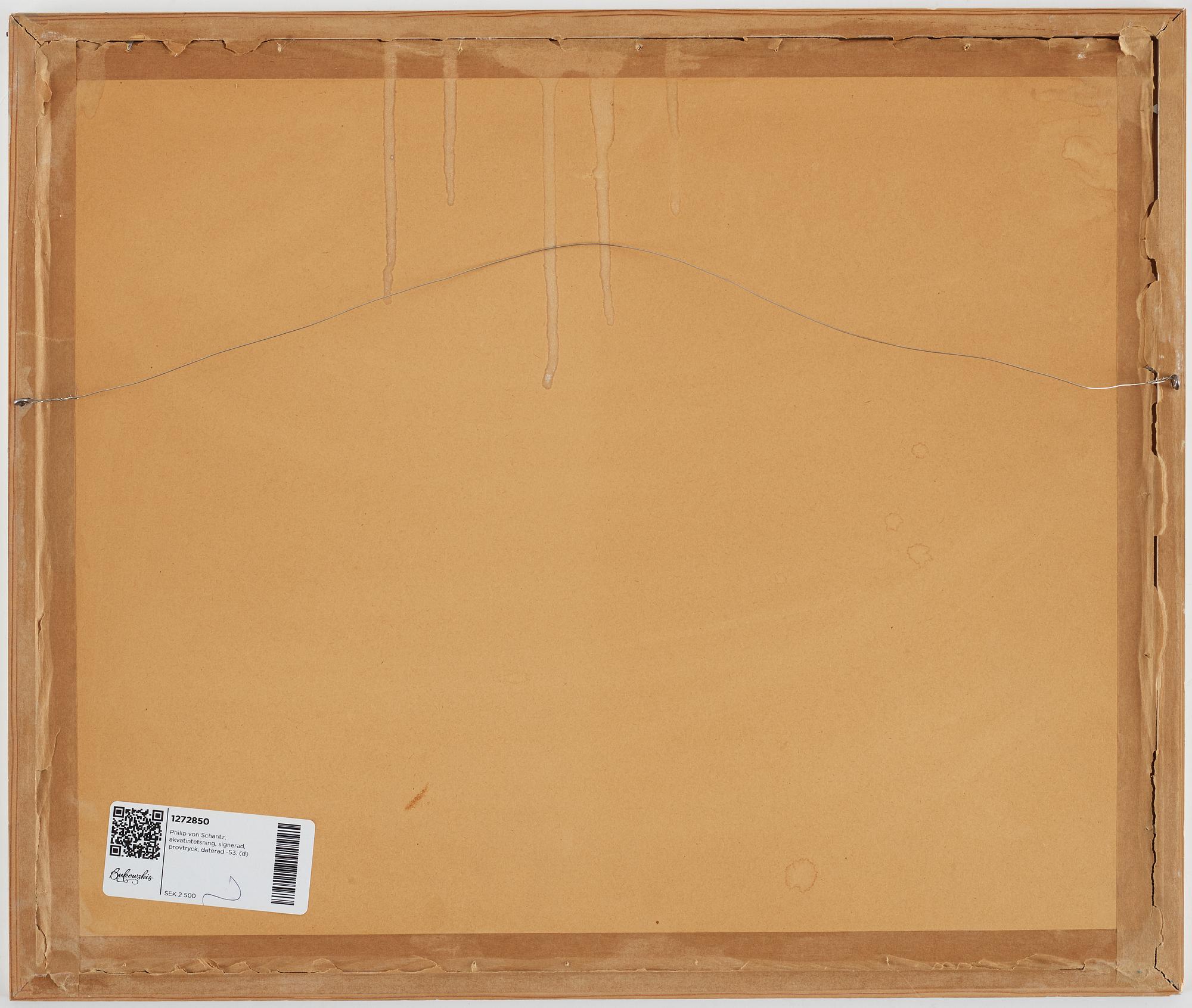 Philip von Schantz, etching and aquatint, signed, trial proof, dated -53.