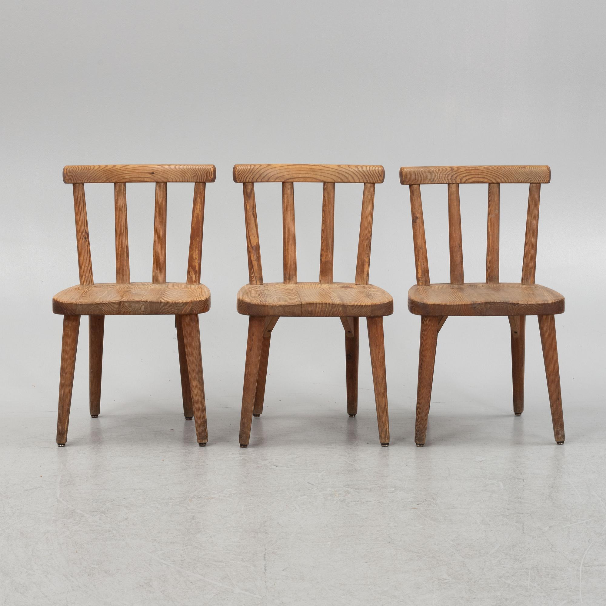 Axel Einar Hjorth, three 'Utö' pine chairs, Nordiska Kompaniet, 1930's.