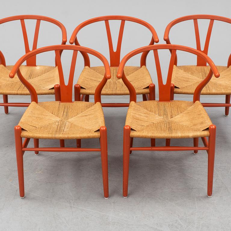 HANS J WEGNER, a set of 5  laquered Y-chairs, Denmark. Second half of the 20th century.