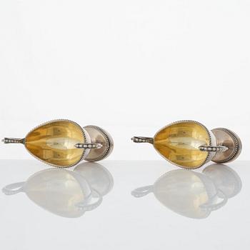 A pair of Swedish Gustavian parcel-gilt silver salt-cellars, mark of Arvid Floberg, Stockholm 1792.