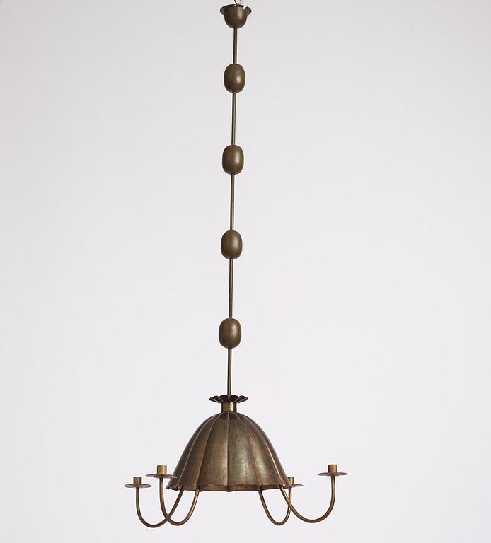 Gunnar Asplund, presumably, a brass ceiling lamp/chandelier, for the staffroom at Karlshamn Secondary School, Sweden, ca 1912-1918.