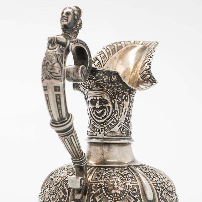 A sterling silver wine ewer, maker's mark of George Fox, London 1872.