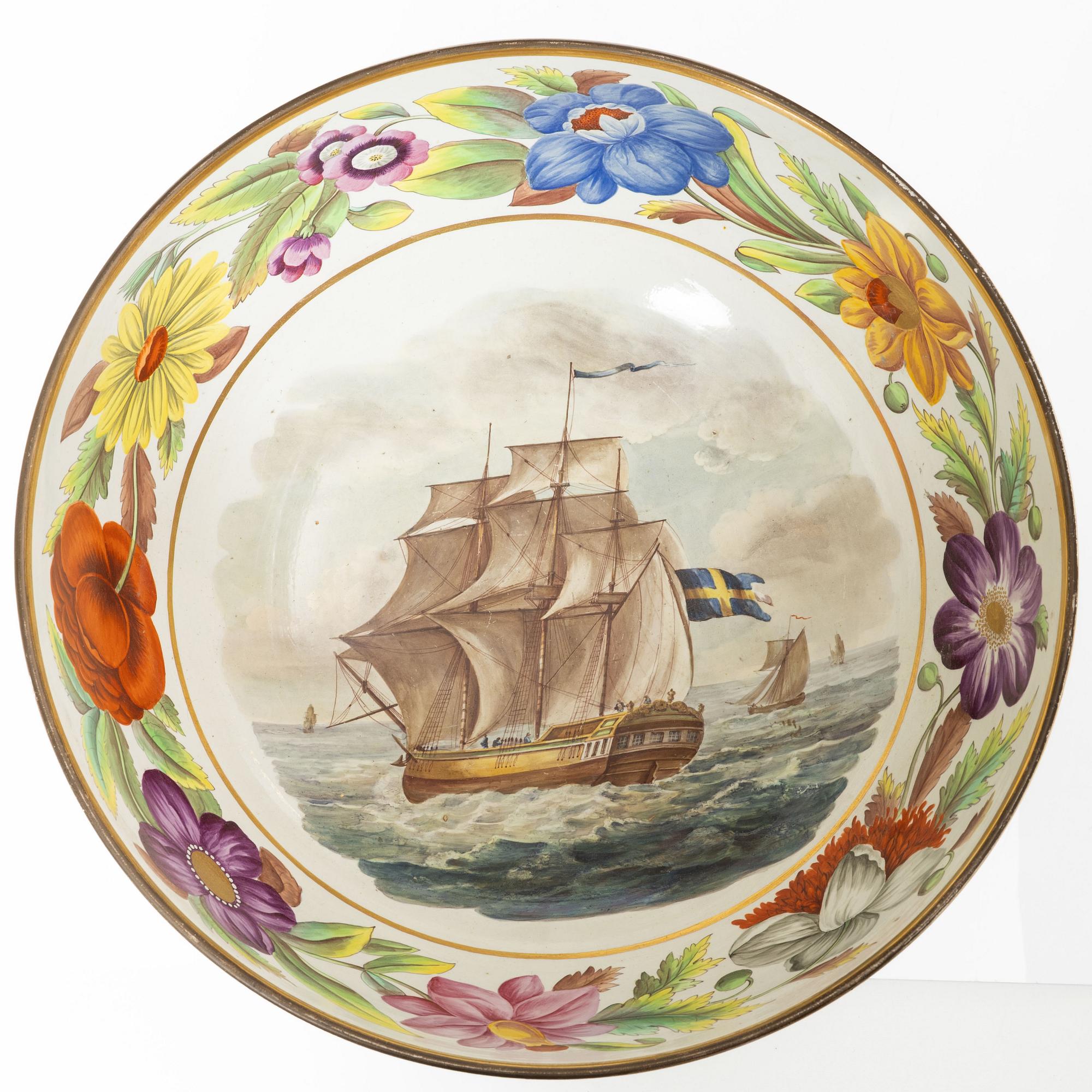 A massive Swedish earthenware punch bowl, around 1900.