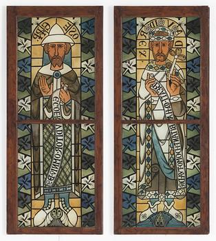 A pair of painted windows, around 1900.