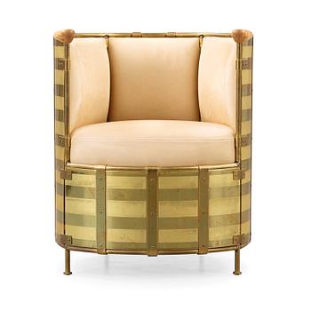 109. Mats Theselius, an 'El Dorado' brass and leather armchair, Källemo, Sweden, post 2002.