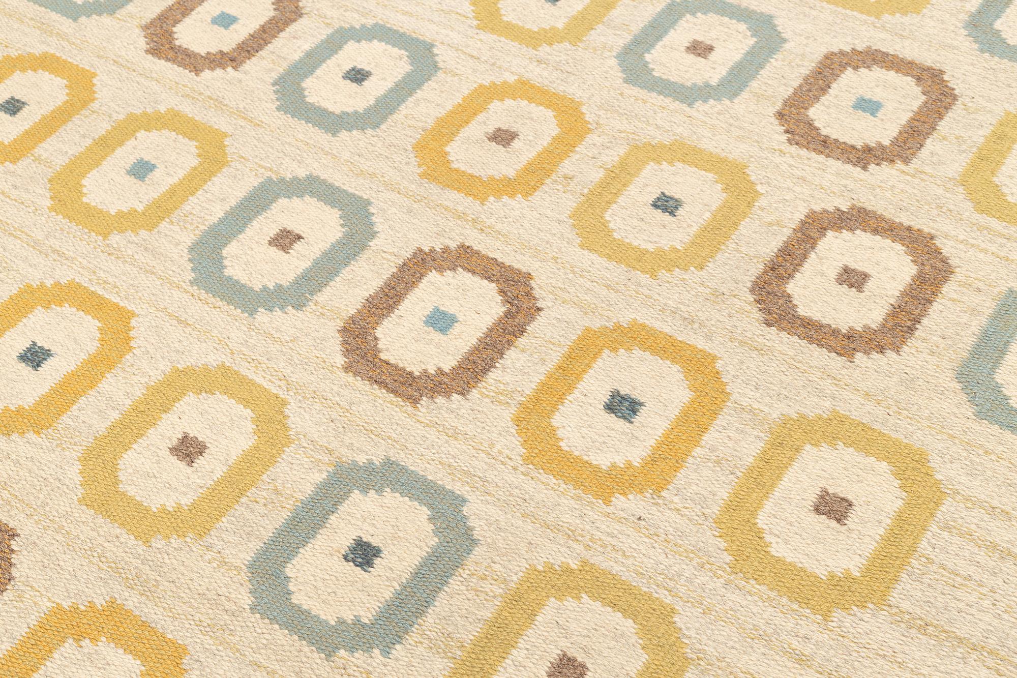 Sigvard Bernadotte, a carpet, 'Ögonstenar', flat weave, c 241 x 163 cm, signed SB.
