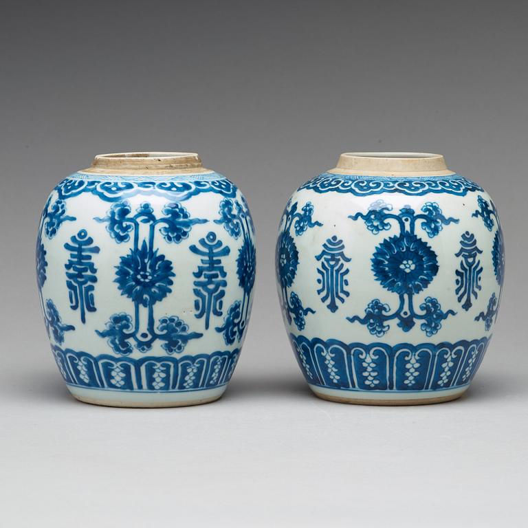 Two blue and white jars, Qing dynasty, Kangxi (1662-1722).