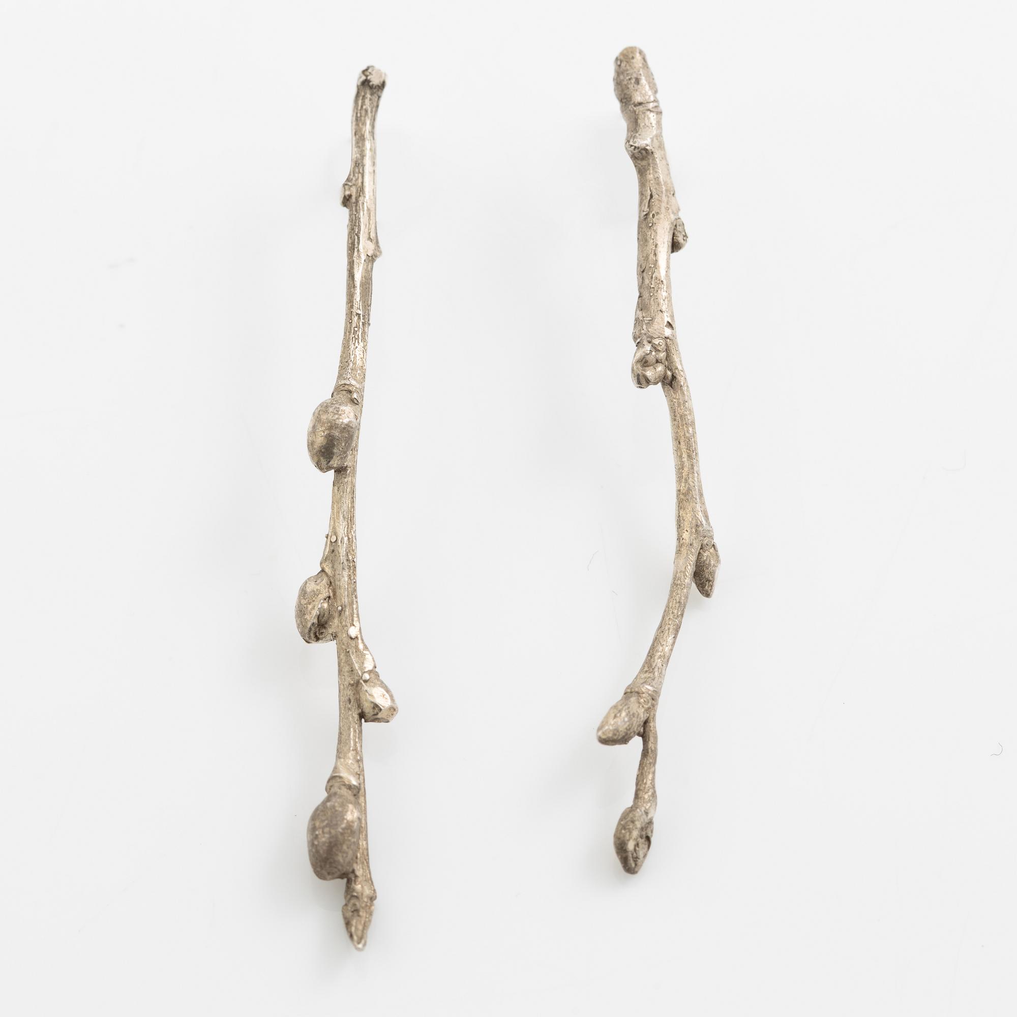 Sofia Björkman, collier, ring och örhängen i form av björkgrenar, silver. Ring med tanzaniter.