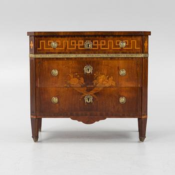 A Gustavian rosewood marquetry and gilt brass-mounted commode in the manner of G. Foltiern, late 18th century.
