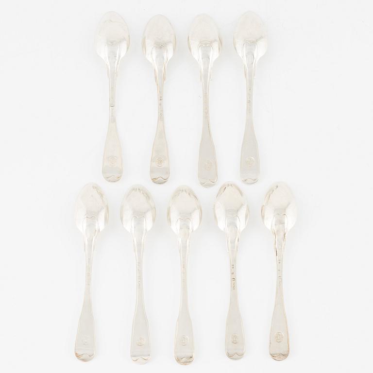 Nine silver tea spoons, Carl Magnus Ryberg, Stockholm, 1806.