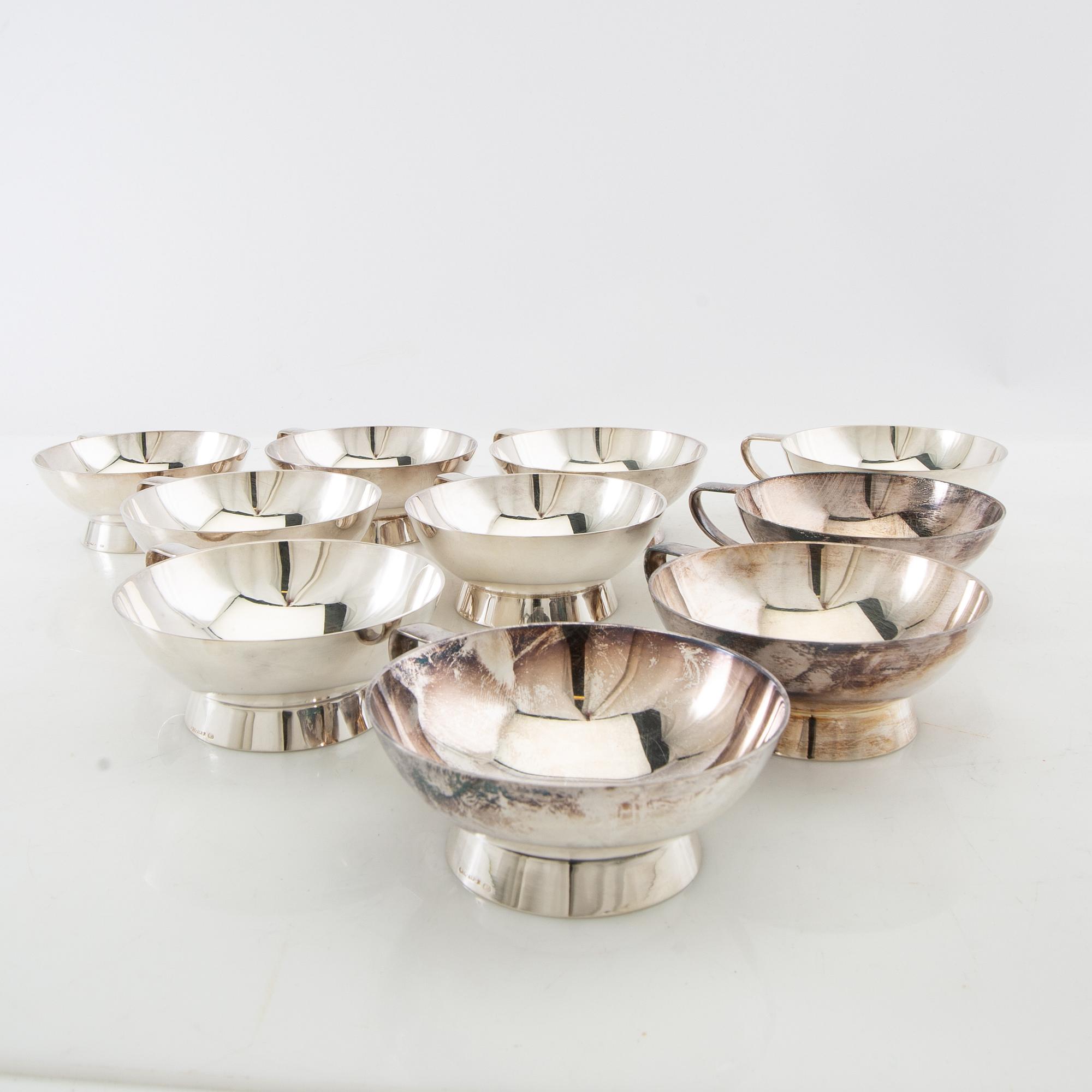 Coupe glasses 10 pcs, silver-plated, CR Carlström, mid-20th century.