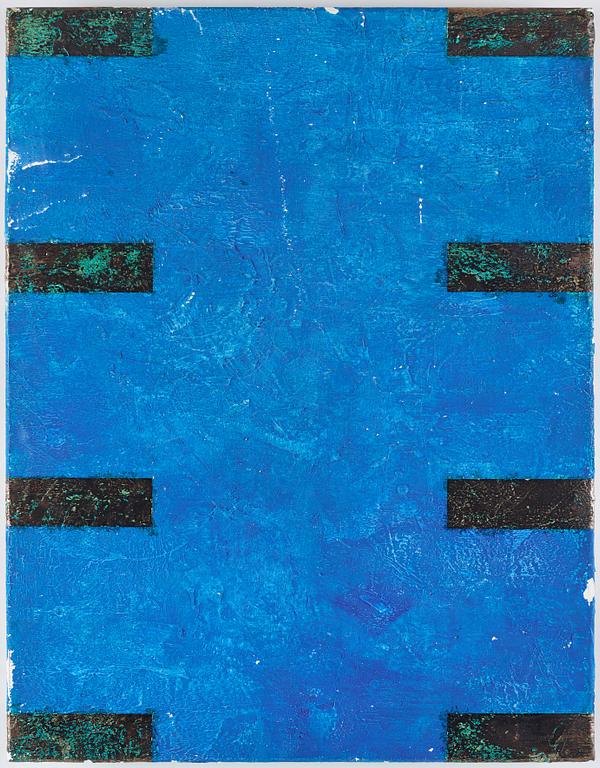 Gordon Hart, signed and dated 1984 on verso. Diptych. Gesso, silver leaf and metal leaf on panel.