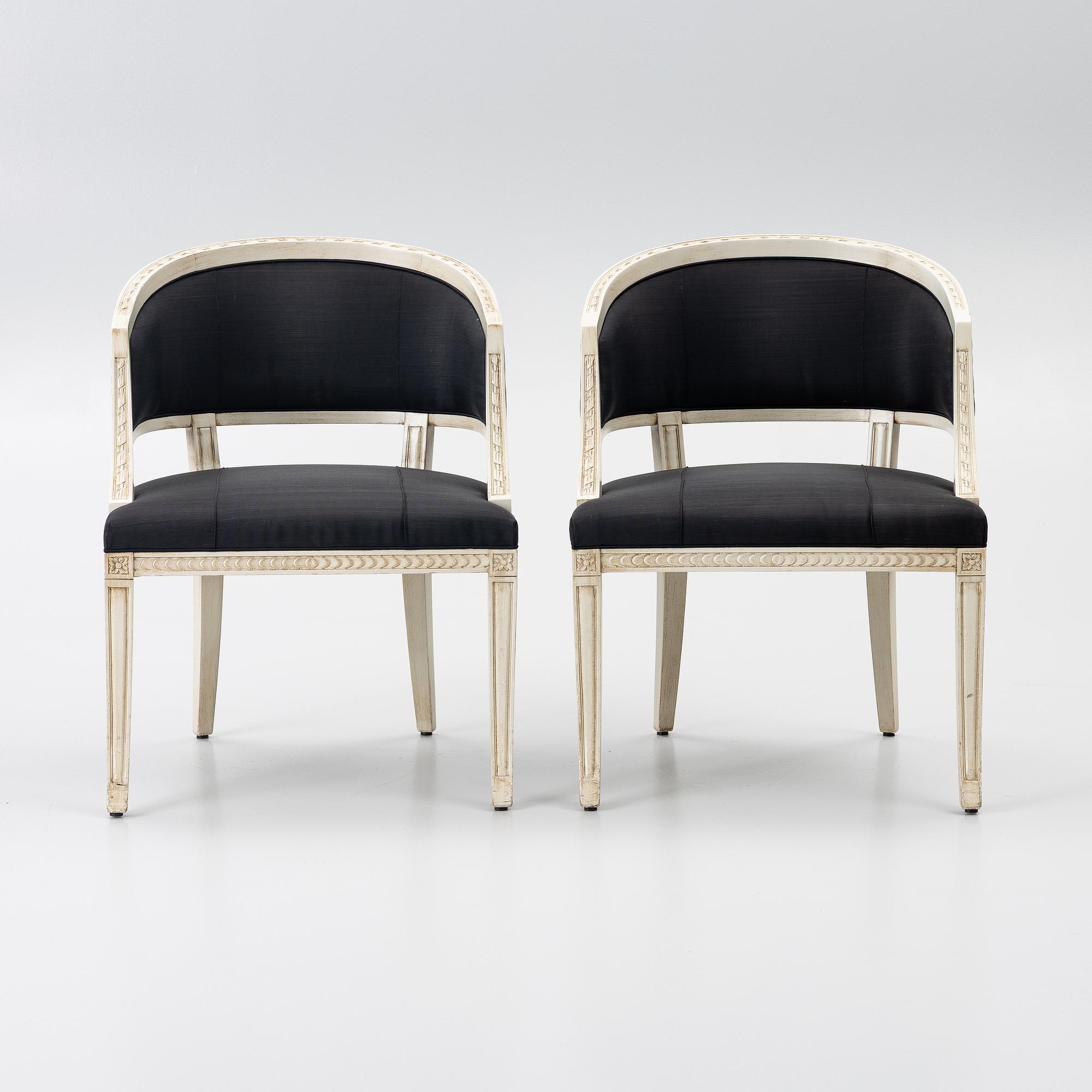 A pair of late Gustavian style armchairs, second half of the 20th century.
