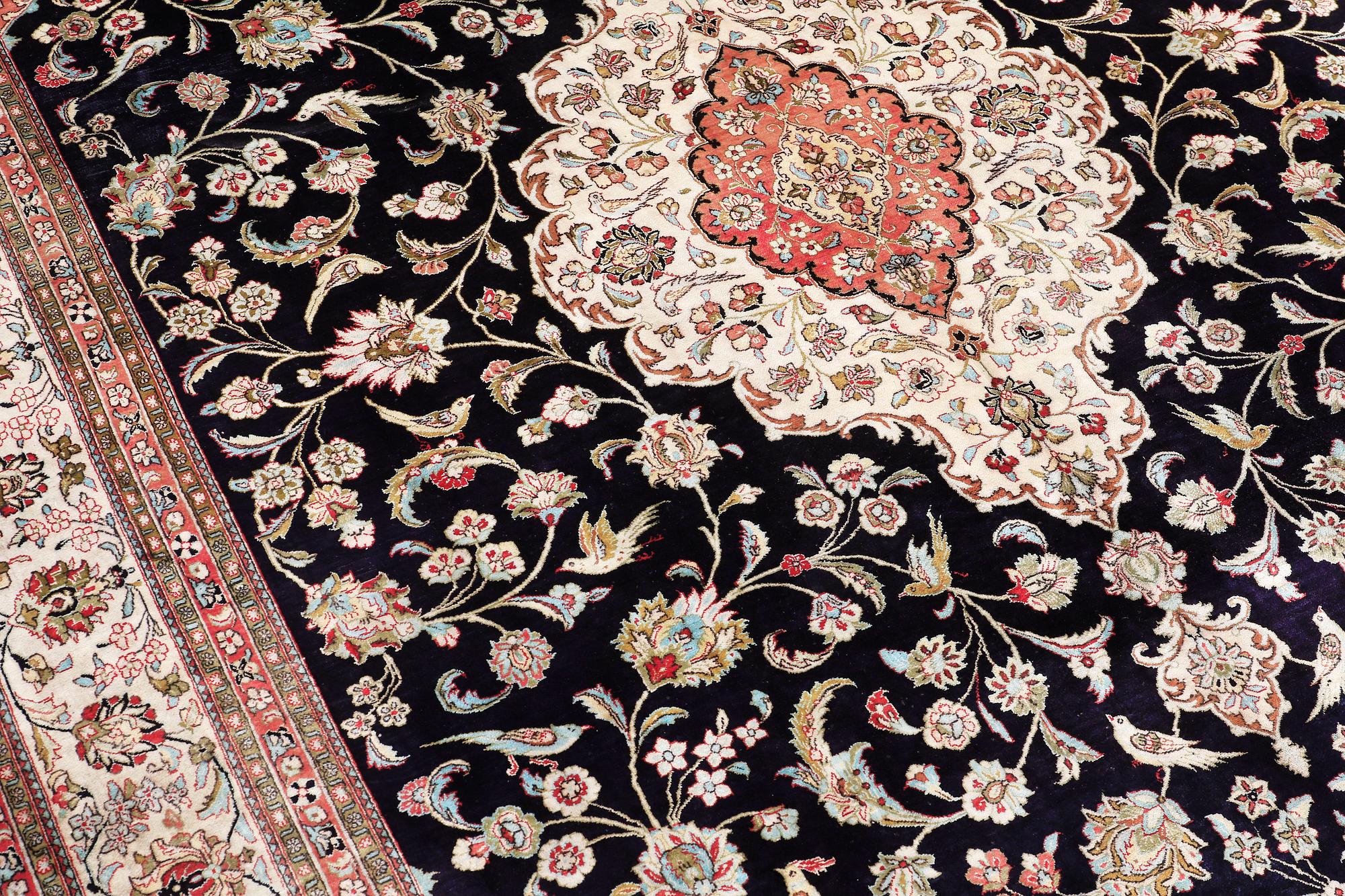A CARPET, Figural silk Qum, signerad, 300 x 196 cm.