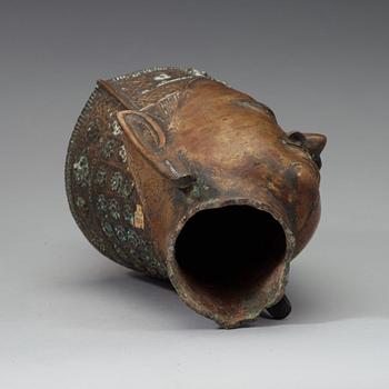 SKULPTURHUVUD, koppar legering. Thailand, Troligen 1700-tal, Ayutthuya.