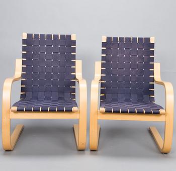 ALVAR AALTO, Pair of late 20th century '406' armchairs for Artek.