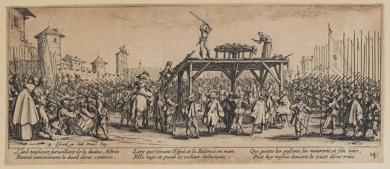 JACQUES CALLOT, the complete set of 18 etchings, 1633, second and third state mixed in the set.