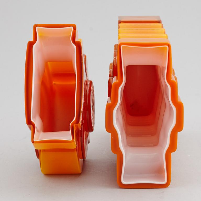 PO STRÖM, two glass vases, Alsterfors, signed and dated 1970.