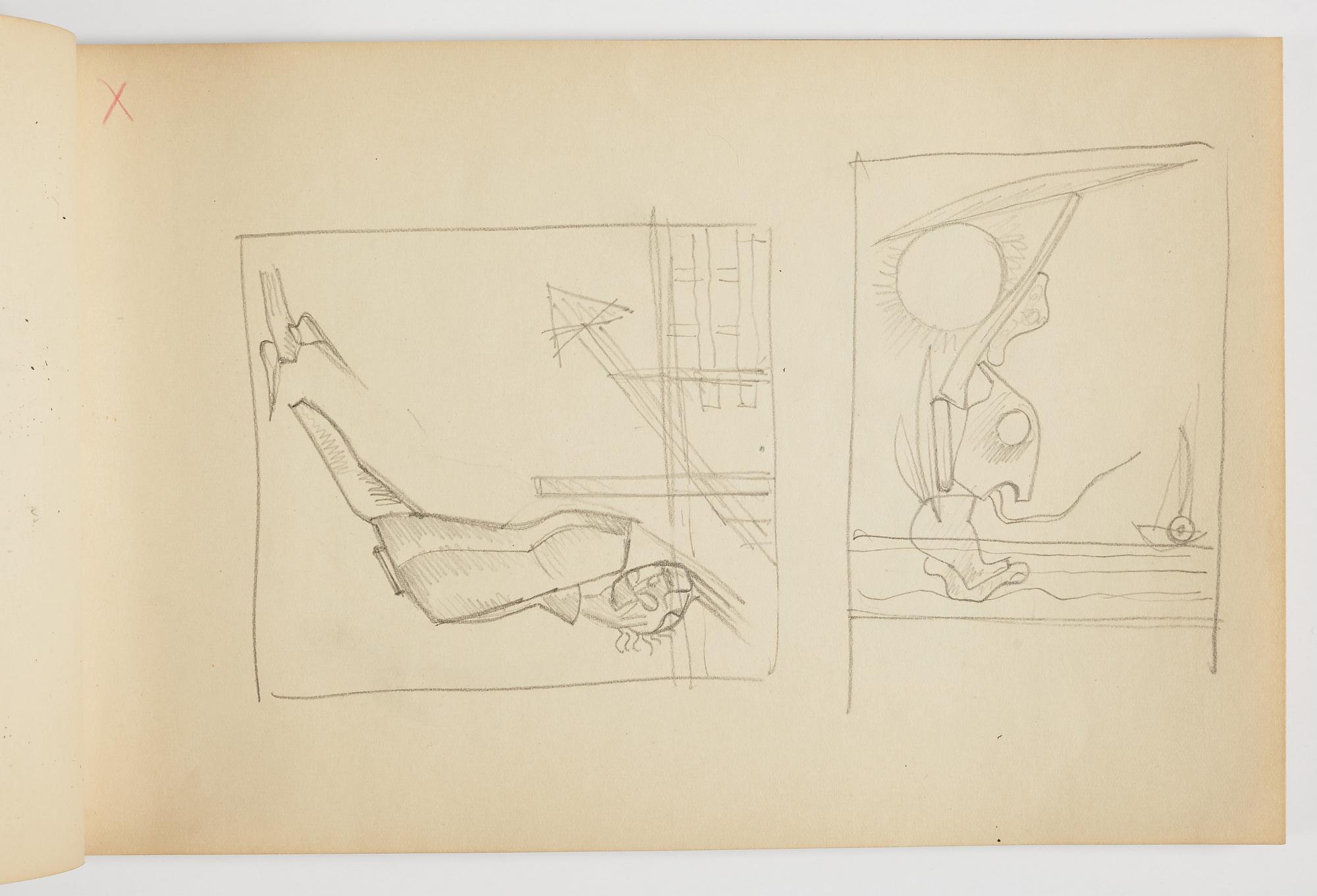 GÖSTA ADRIAN-NILSSON, skissblock, 1920/30-tal, av konstnären egenhändigt inskriberad GAN med blå färgpenna på pärmen.