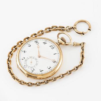 Pocket watch, 14K gold "Boliden guld Import", chain in double gold, 51 mm.