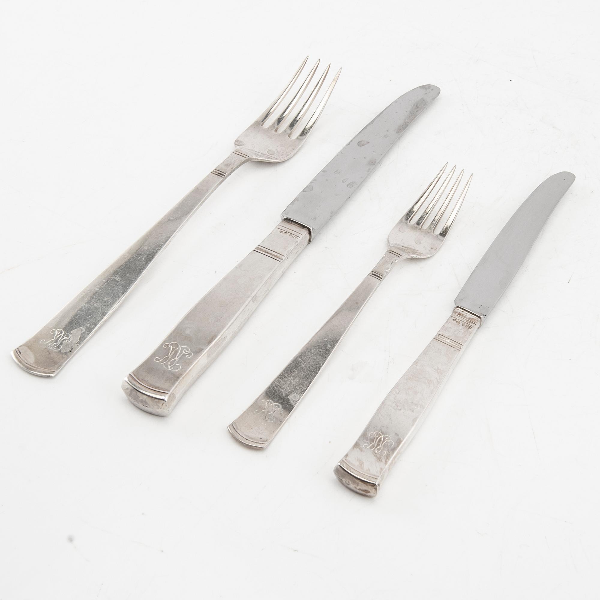 Jacob Ängman, cutlery 47 pcs, "Rosenholm" silver, Stockholm 1950s.