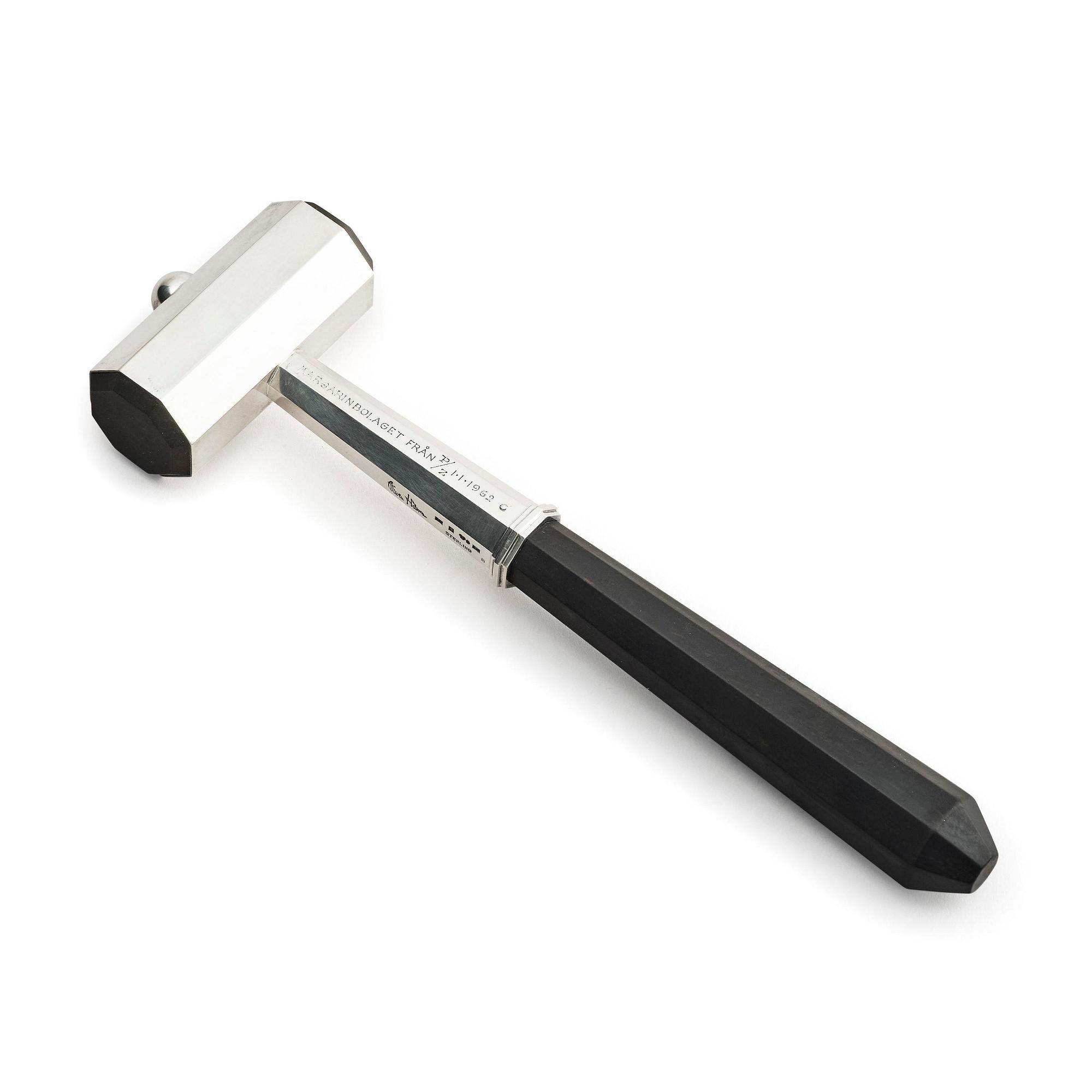 Wiwen Nilsson, a sterling silver and wood ceremonial mallet, Lund, Sweden, 1962.