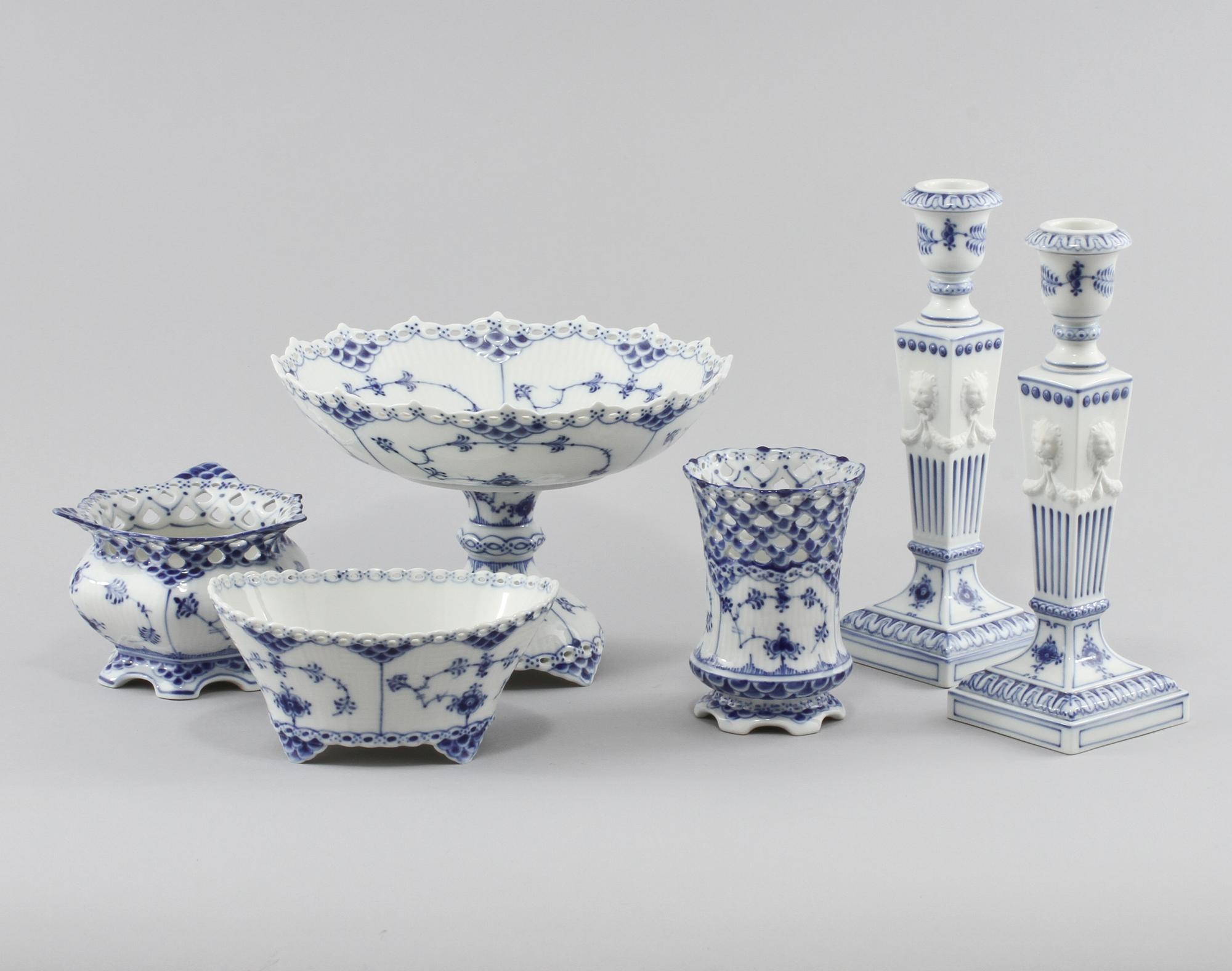 SERVISDELAR, 6 st, porslin, "Musselmalet", Royal Copenhagen, 1900-tal.
