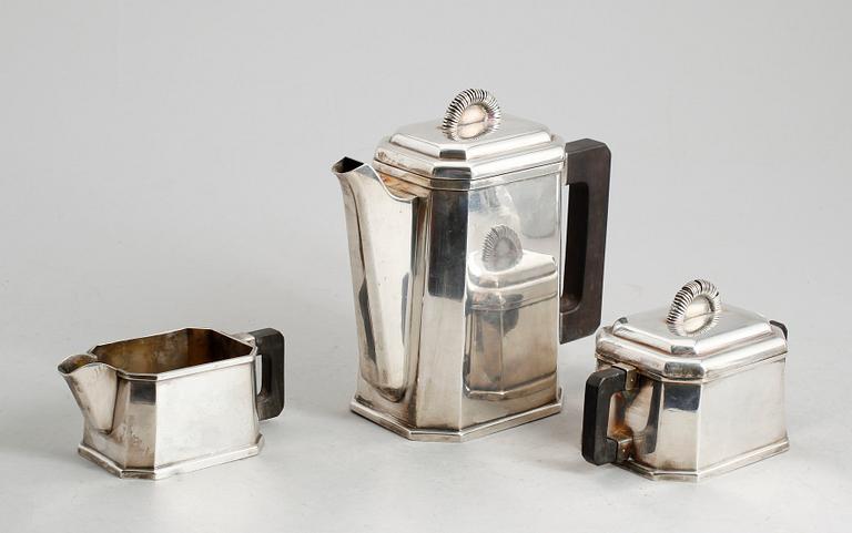 KAFFESERVIS, 3 delar, nysilver, art déco, 1930-/40-tal.