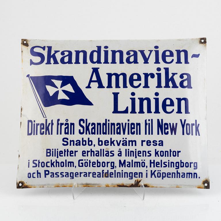 Emaljskylt, "Skandinavien-Amerika Linien", 1900-taölets första hälft.