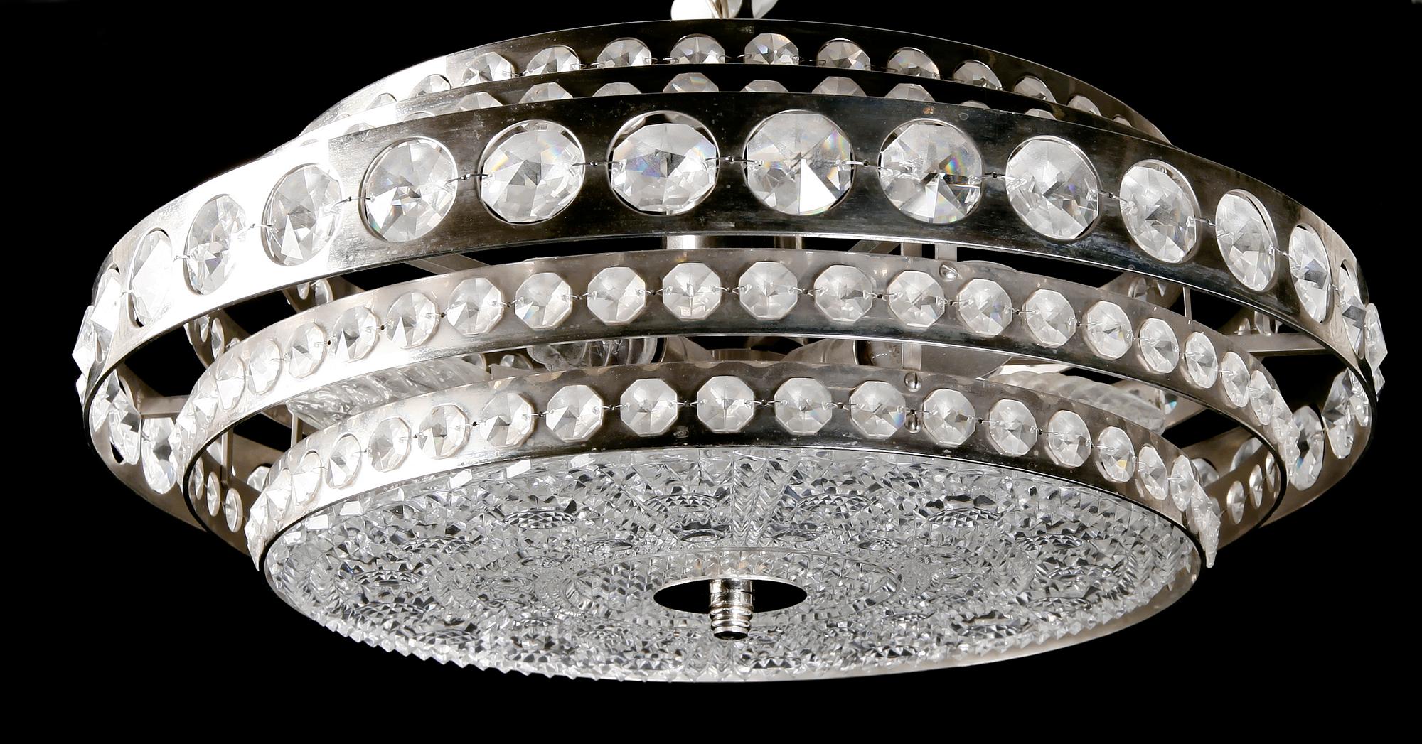 TAKLAMPA, krom och kristall, 1960-tal.