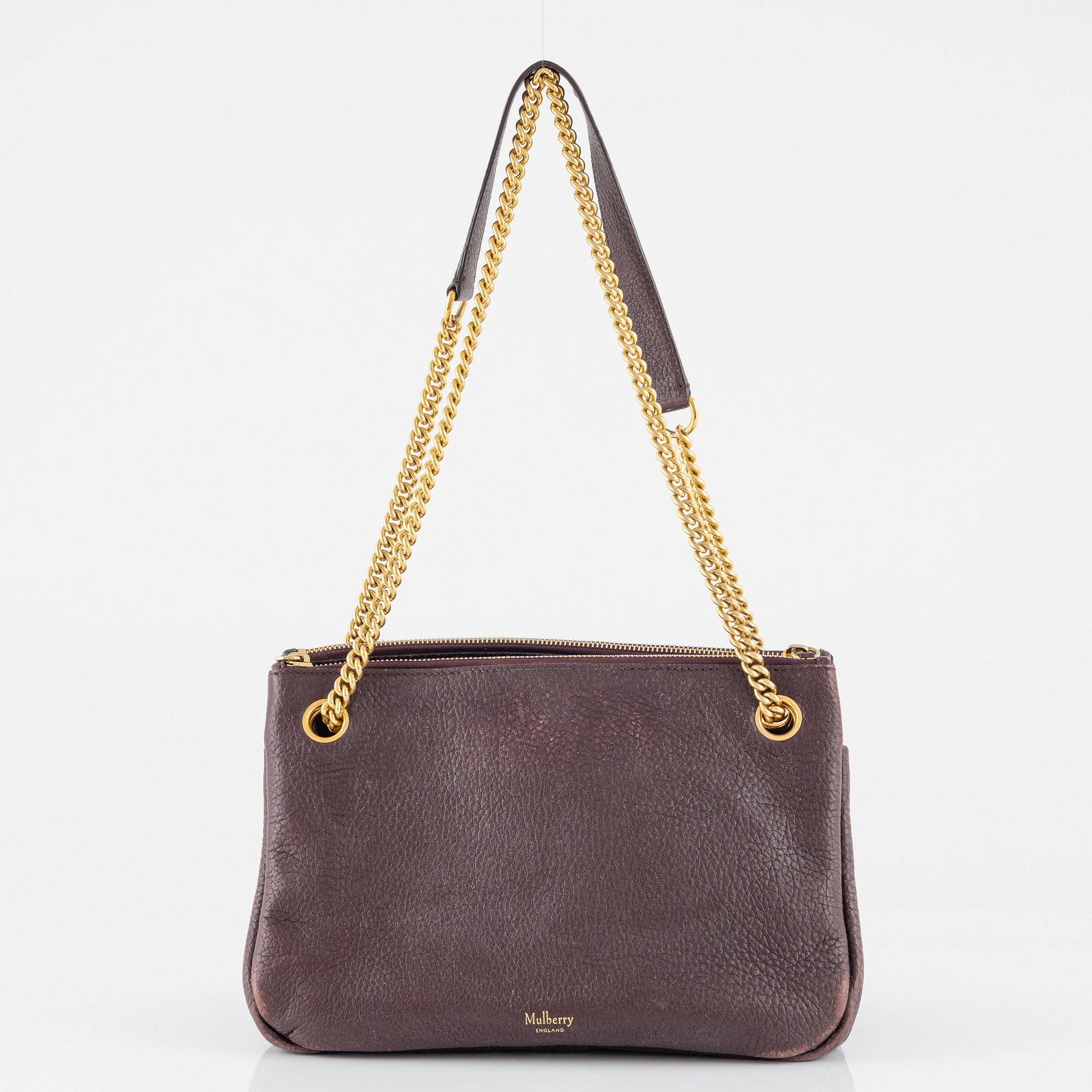 Mulberry, a burgundy leather handbag.