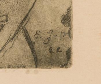 Eero Järnefelt, softground etching, plate signed and dated -22.