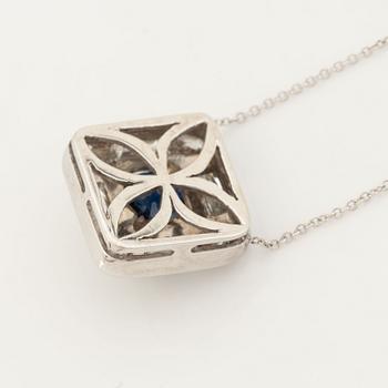 Sapphire, baguette and marquise cut diamond necklace.