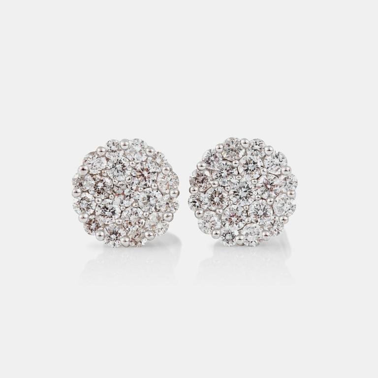 A pair of brilliant-cut diamond earrings. Pavé-set, totalt carat weight circa 1.28 cts.