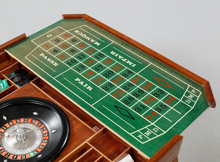 A gaming table and two chairs from Italy, 1950s.
