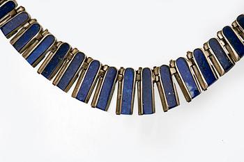 Lapis lazuli and sodalite jewellery, 1 ring and 2 necklaces, silver and White metal.