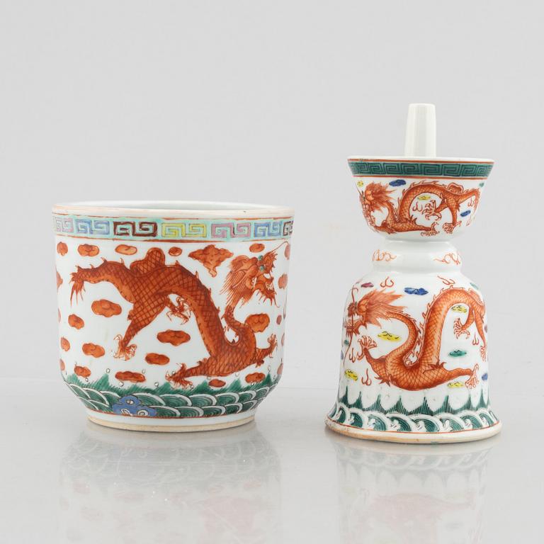 A porcelain flower pot and an incense holder, China, early 20th century.