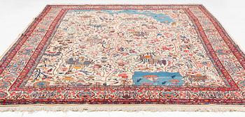 A carpet, semi-antique, Mashad, figural, ca 402 x 298 cm.