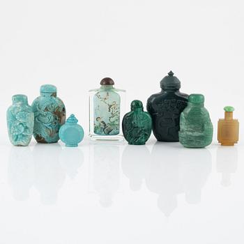 Eight snuff bottles, China, 20th century.