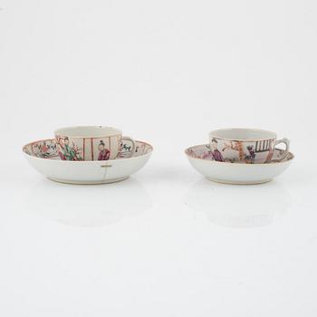 A set of five famille rose cups and four dishes, Qing dynasty, 18th Century.
