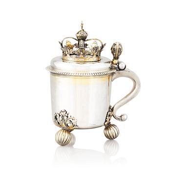 183. A Danish Baroque parcel-gilt silver tankard, Copenhagen 1689.