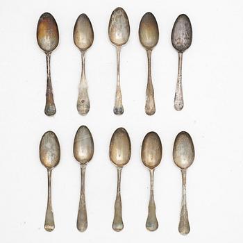 Skedar, 10 st, silver, 1700-1800-tal, mestadels Sverige.