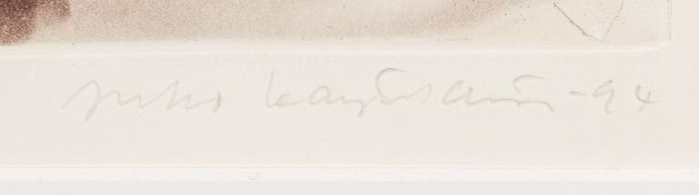 Juho Karjalainen, etsning, 2 st, signerade.