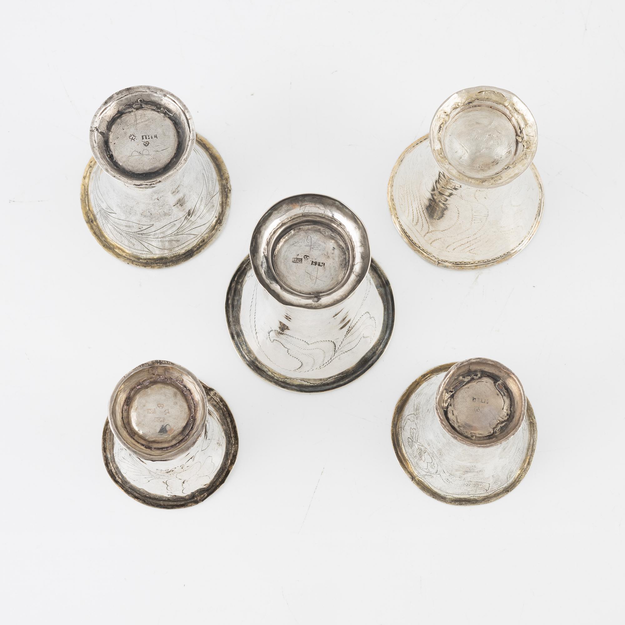 Five Swedish Silver Beakers, including mark of Elias Petter Modin, Sundsvall  1815,