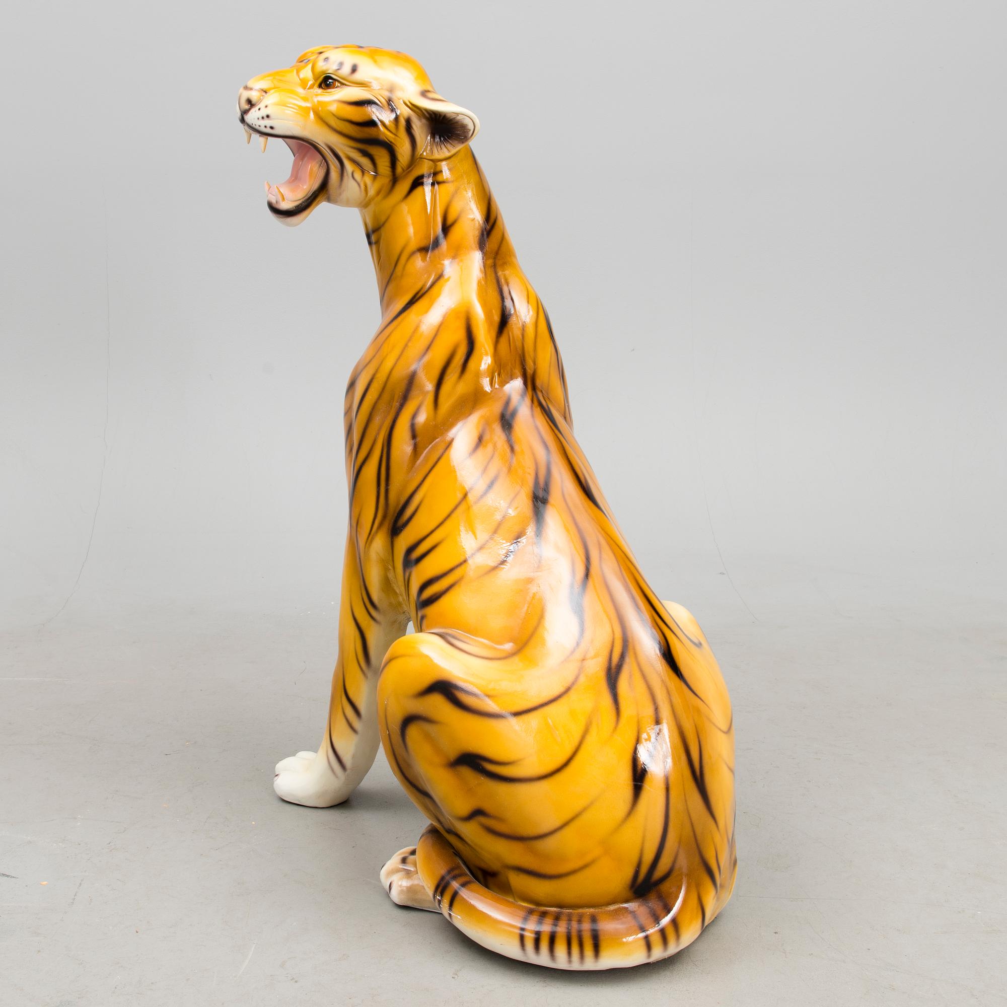 A ceramic tiger statue from the latter half of the 20th Century.