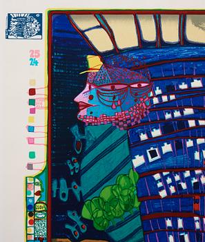 Friedensreich Hundertwasser, the complete portfolio comprising 10 silkscreens in colours with metallic imprints.