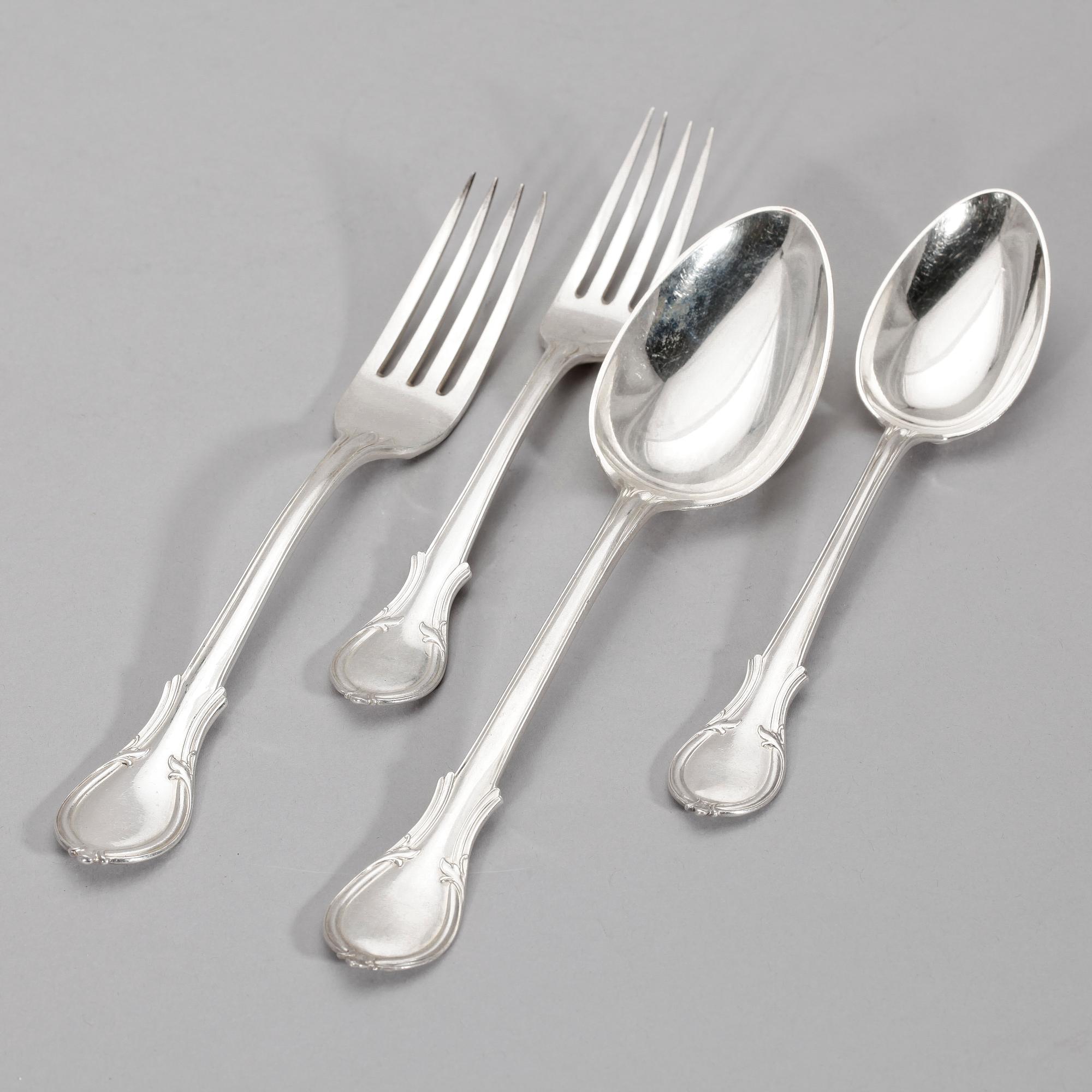 BESTICK, 42 delar, silver, Gustaf Möllenborg, Stockholm, 1888-1947. Tot ca 2395 gr.