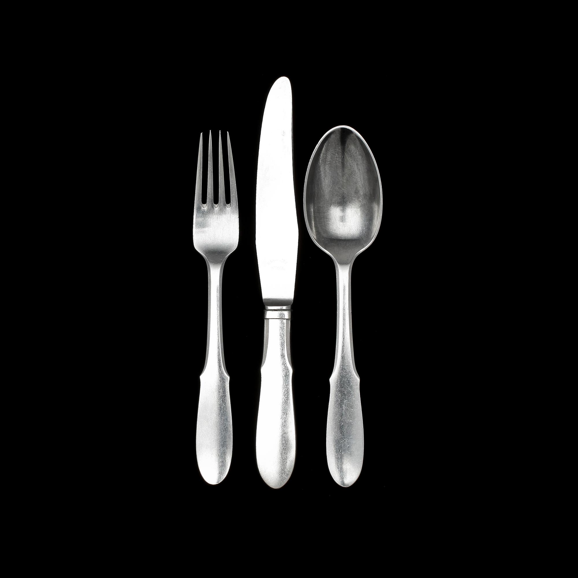 BESTICK, 28 delar, rostfritt stål, "Mitra", Gundolph Albertus, Georg Jensen, Danmark.