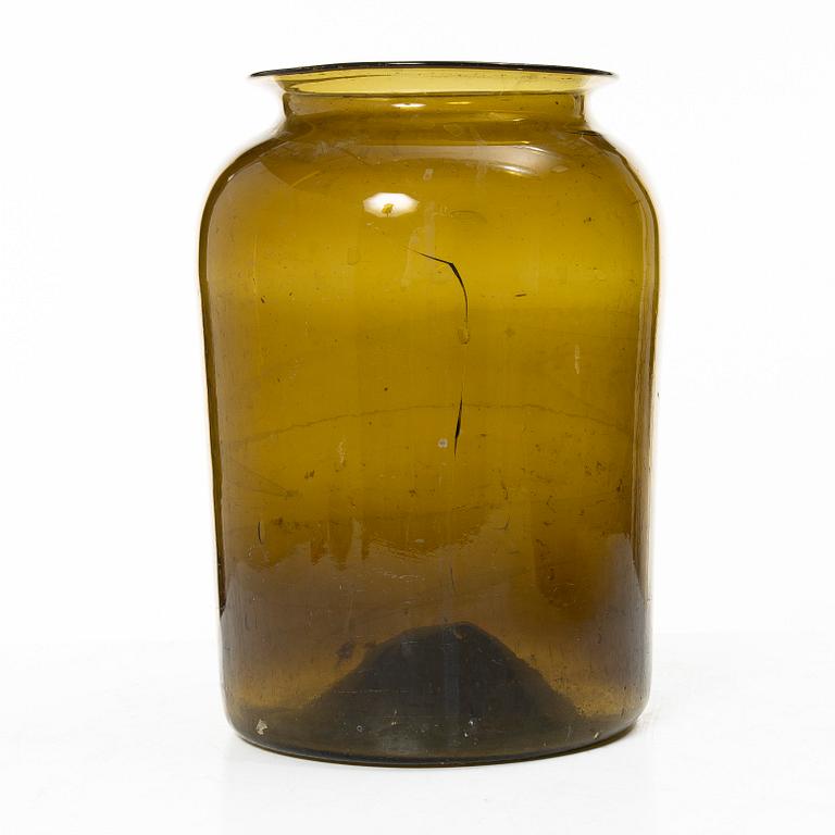 A large glass bowl and two large jars, 19th century.