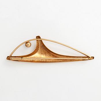 Brosch, odlad pärla, 14K guld, Tillander, Helsingfors 1959.